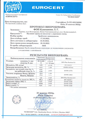 сертификат Peletis украинский